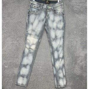 Akademiks Jeans Women's Sz 29 (31x34) Blue Stripe Acid Wash Denim Accent Stitch